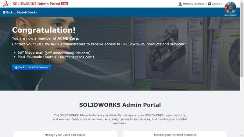 SOLIDWORKS Admin Portal Einladung